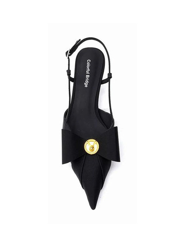 Mulberry Silk Bow Slingback Pumps 4.5CM Thin Metal Stiletto Heel Pointed Toe Luxury Mules