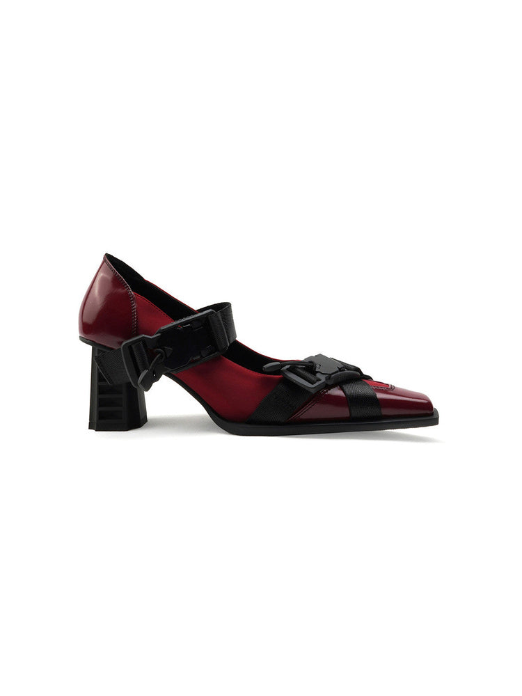 Square-Toe Mary Jane Pumps with Straps for Women