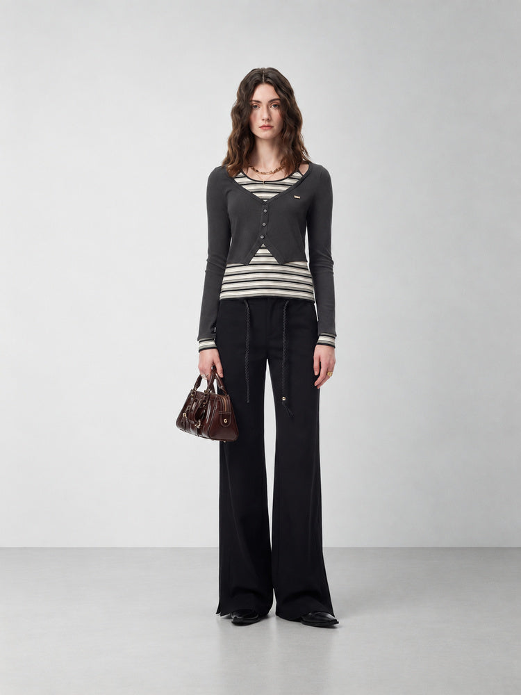 SHROENRO Striped Halter-Neck Layered Knit Top — natural studio lead image