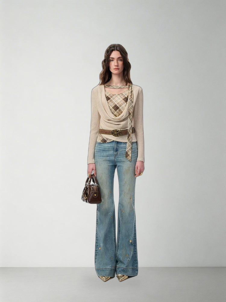SHROENRO Distressed Micro-Flare High-Rise Jeans — natural studio lead image