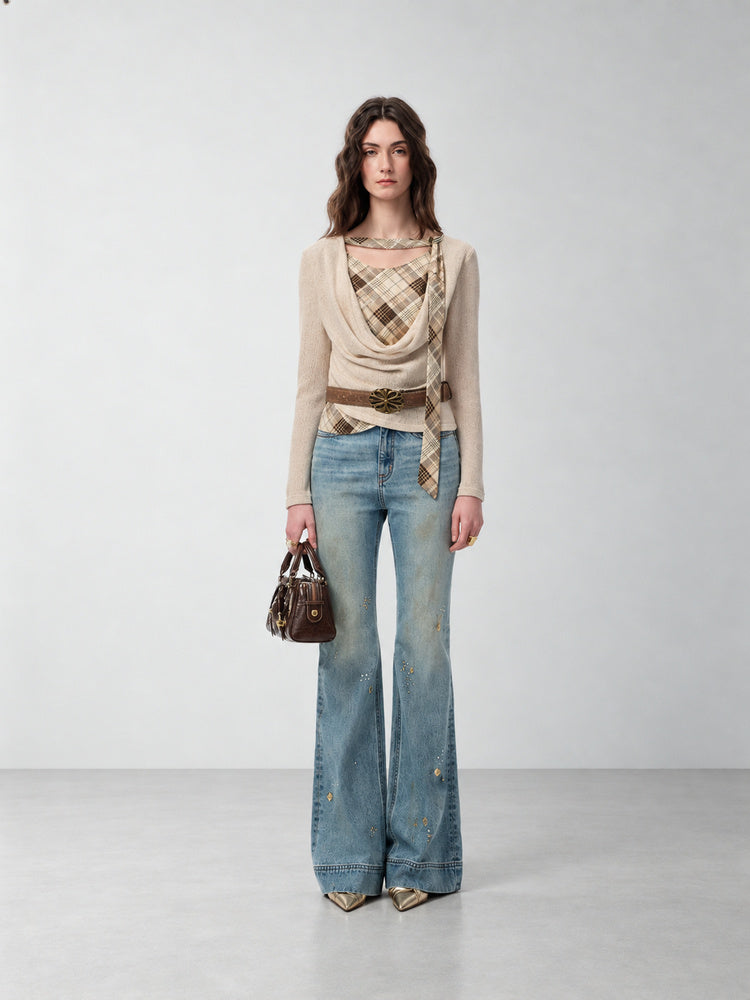 SHROENRO Distressed Micro-Flare High-Rise Jeans — natural studio lead image