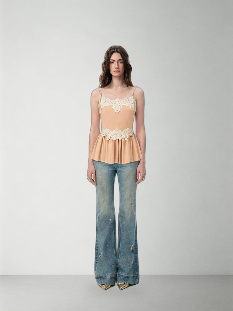 SHROENRO Lace-Panel Fitted Camisole Top — natural studio lead image