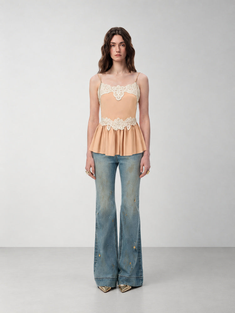 SHROENRO Lace-Panel Fitted Camisole Top — natural studio lead image