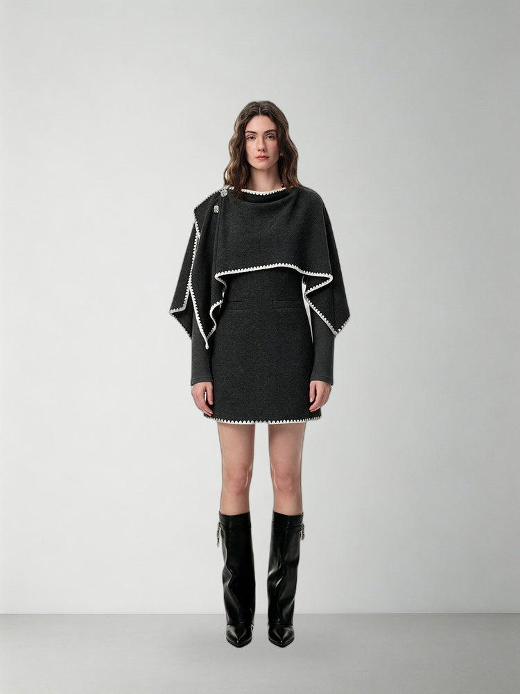 SHROENRO Cape-Layered Mini Dress — natural studio lead image