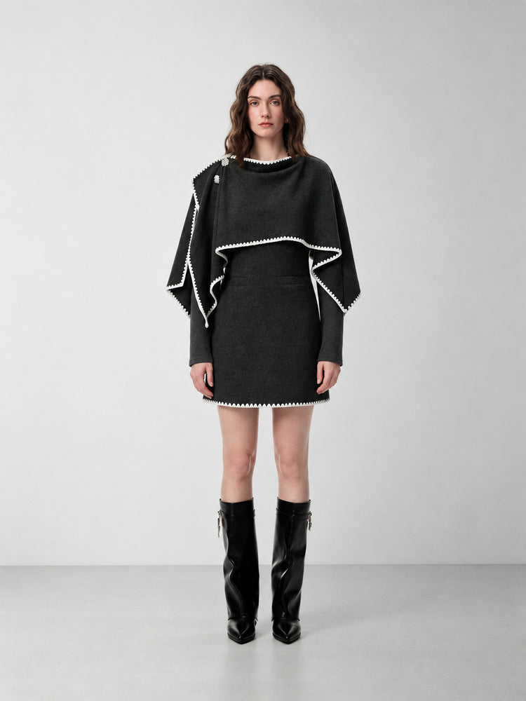SHROENRO Cape-Layered Mini Dress — natural studio lead image