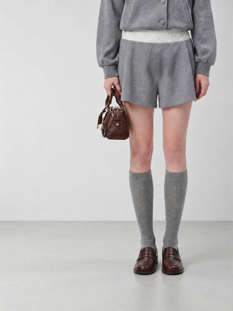 SHROENRO Double-Layer Ruffle Shorts — natural studio lead image