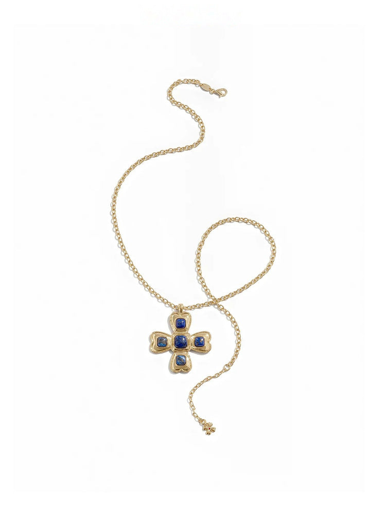 TOKOKKINO Deep Sea Lapis Lazuli Floral Pendant Necklace