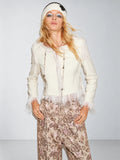 TOKOKKINO Ivory Fringe Knit Cardigan