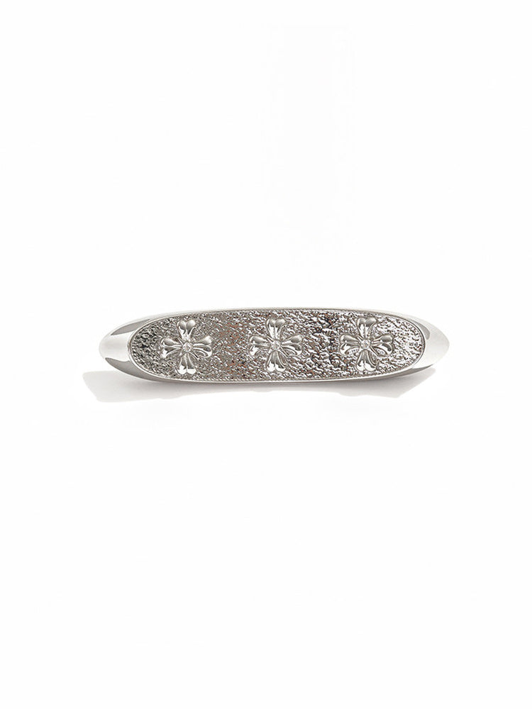 TOKOKKINO Metal Flower Silver Filigree Oval Brooch