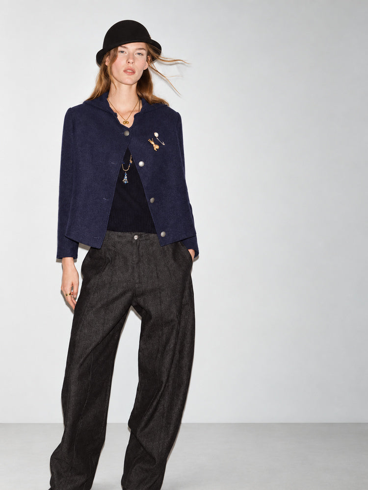 TOKOKKINO Navy Button Cropped Jacket