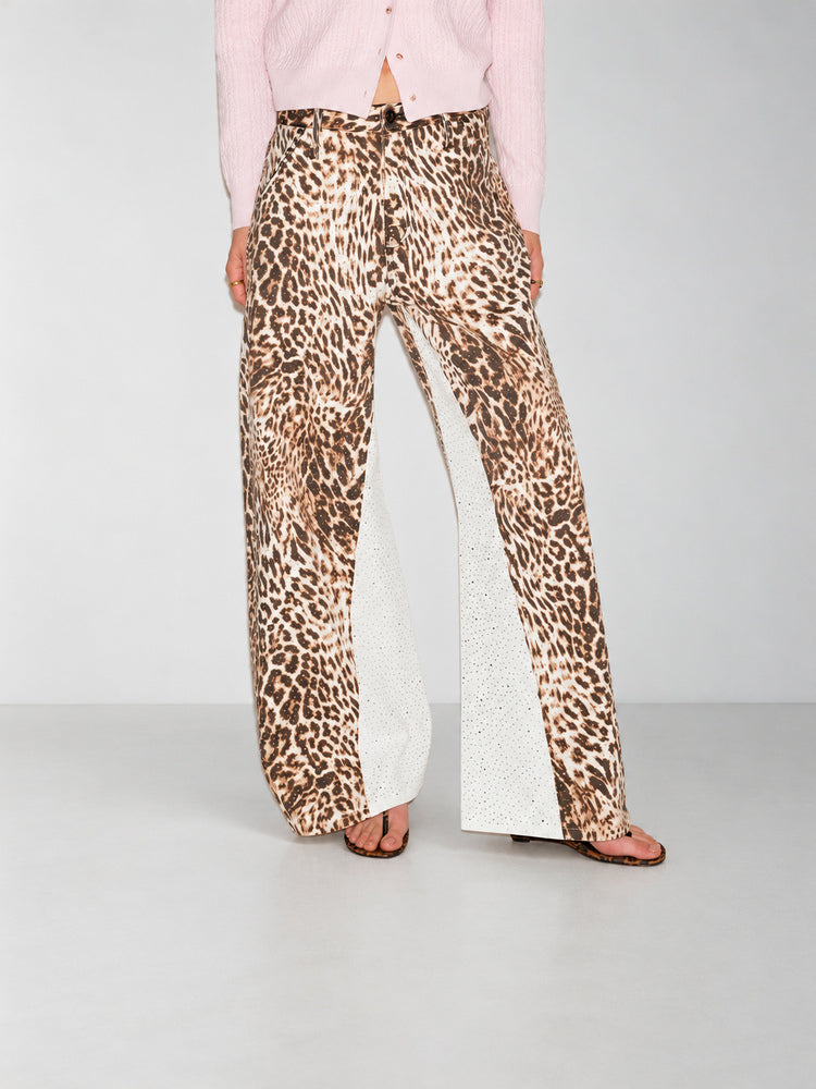 TOKOKKINO Moonlit Wilderness Rhinestone Leopard Wide-Leg Pants