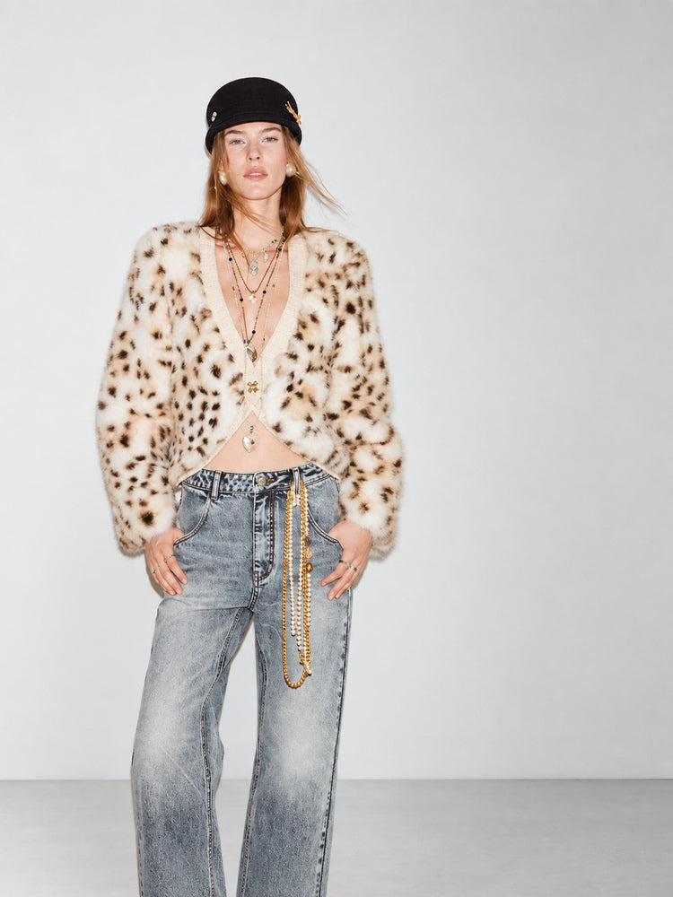 TOKOKKINO Leopard Knit Cardigan