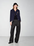 TOKOKKINO Navy Collarless Cropped Jacket