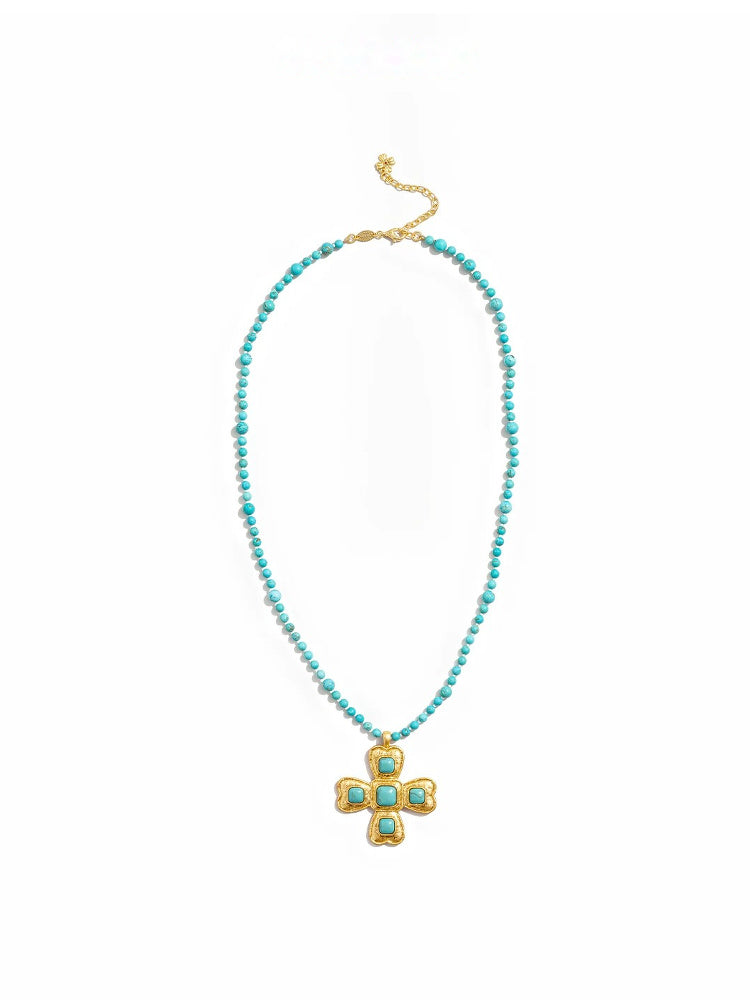 TOKOKKINO Oasis Turquoise-Effect Beaded Floral Necklace