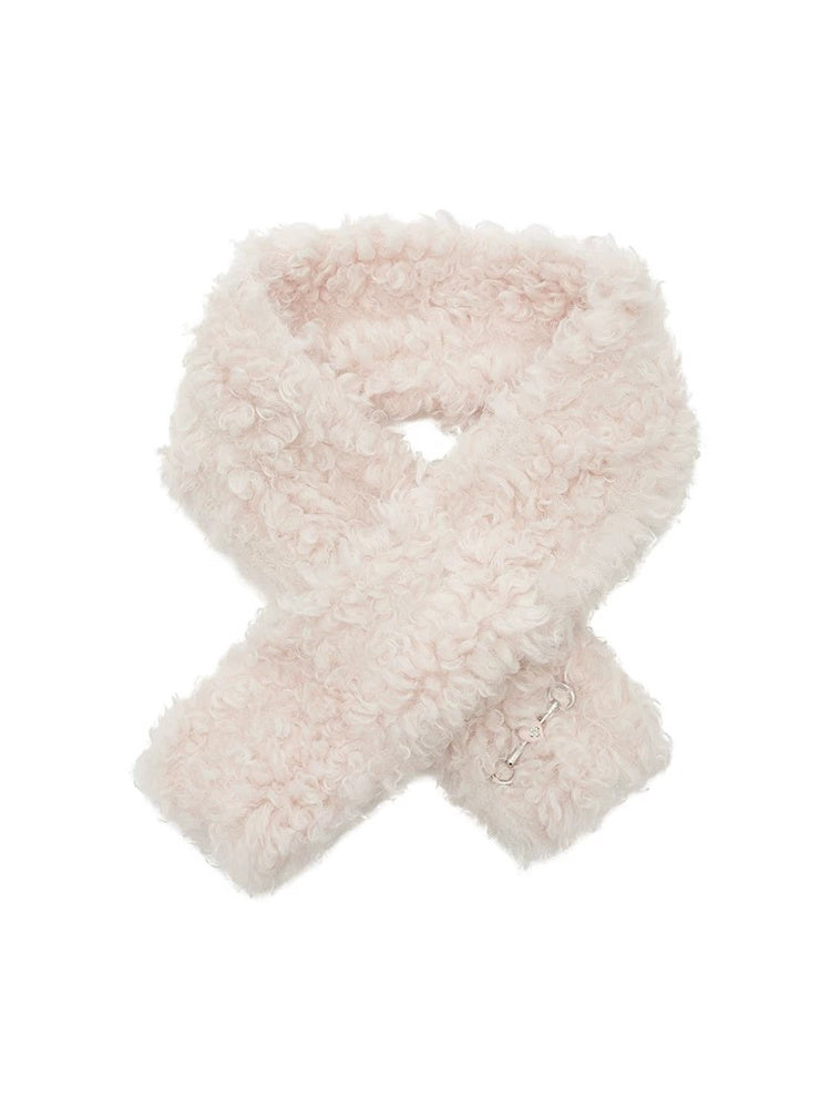 TOKOKKINO Maze Pink Faux-Shearling Cross Scarf