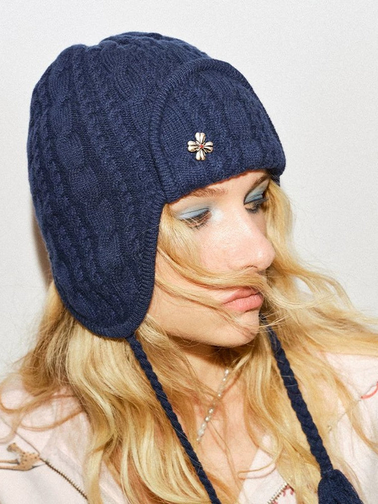 TOKOKKINO Navy Knit Earflap Beanie