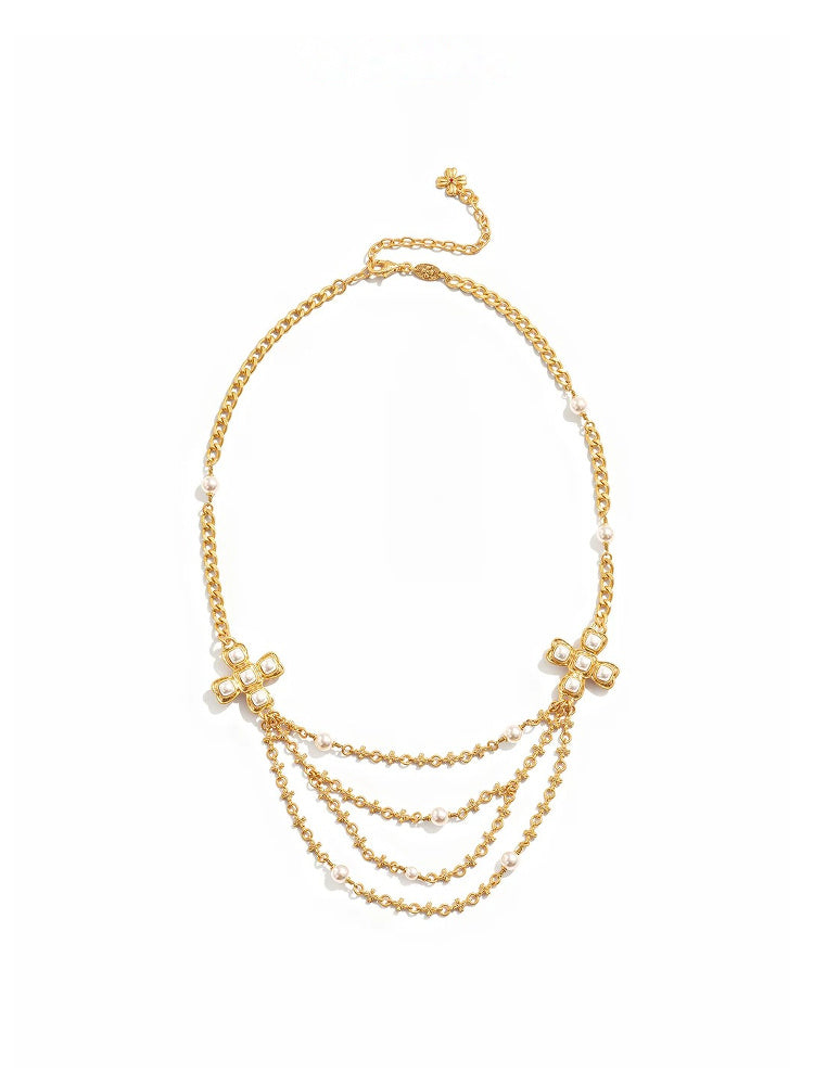 TOKOKKINO Golden Era Layered Pearl Tassel Necklace