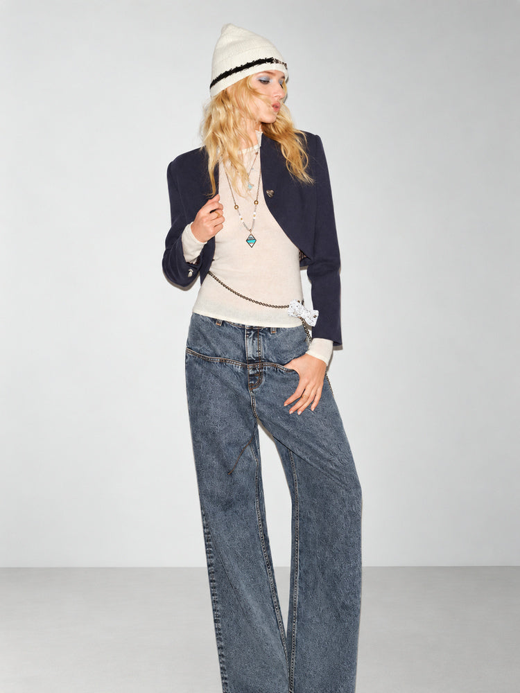 TOKOKKINO Wind Chime Ruffle-Trim Cropped Jacket