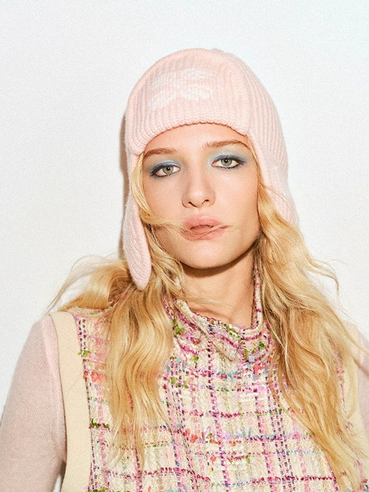 TOKOKKINO Soft Pink Knit Earflap Beanie