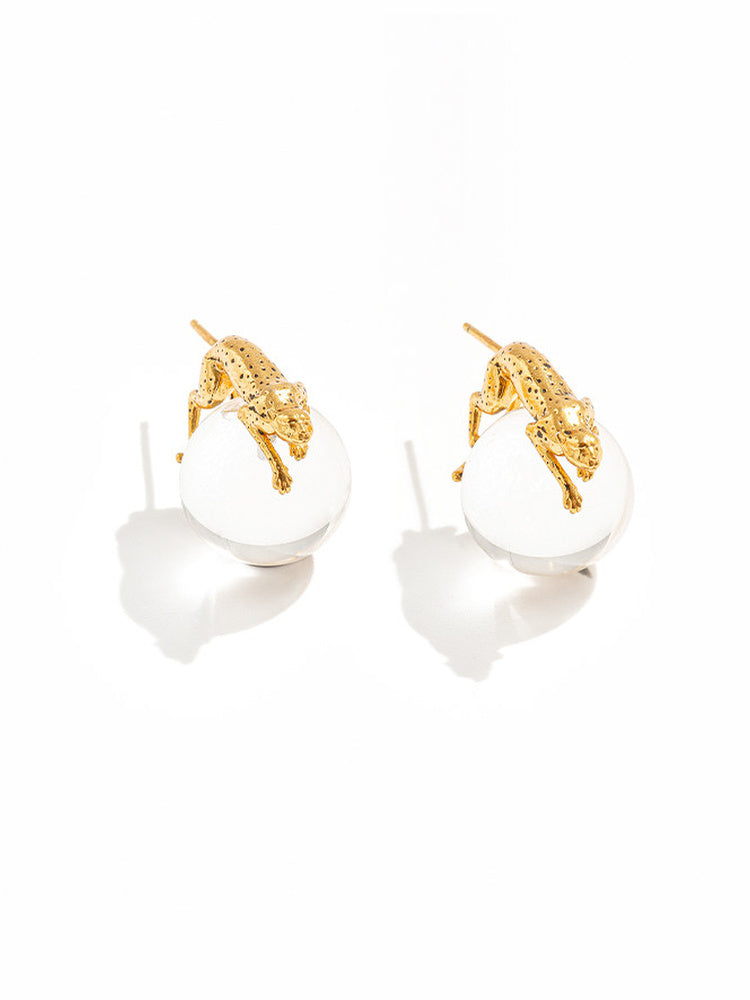 TOKOKKINO Light Hunter Leopard Crystal Orb Stud Earrings