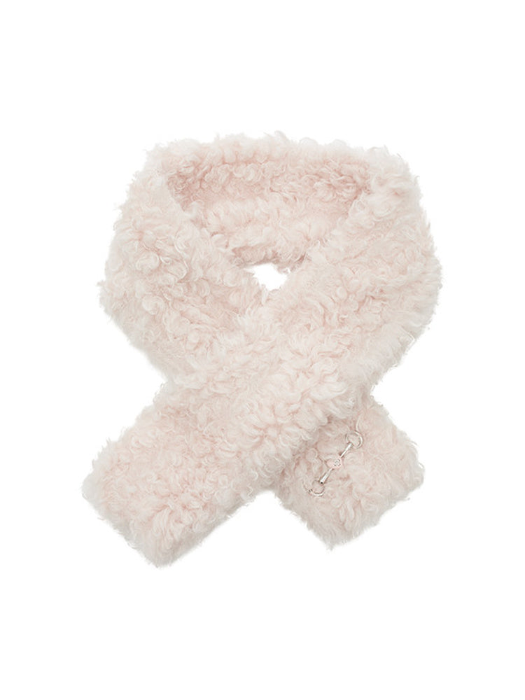 TOKOKKINO Maze Pink Faux-Shearling Cross Scarf