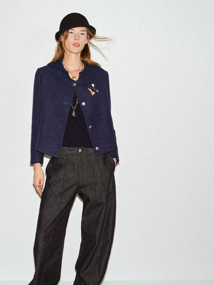TOKOKKINO Navy Button Cropped Jacket