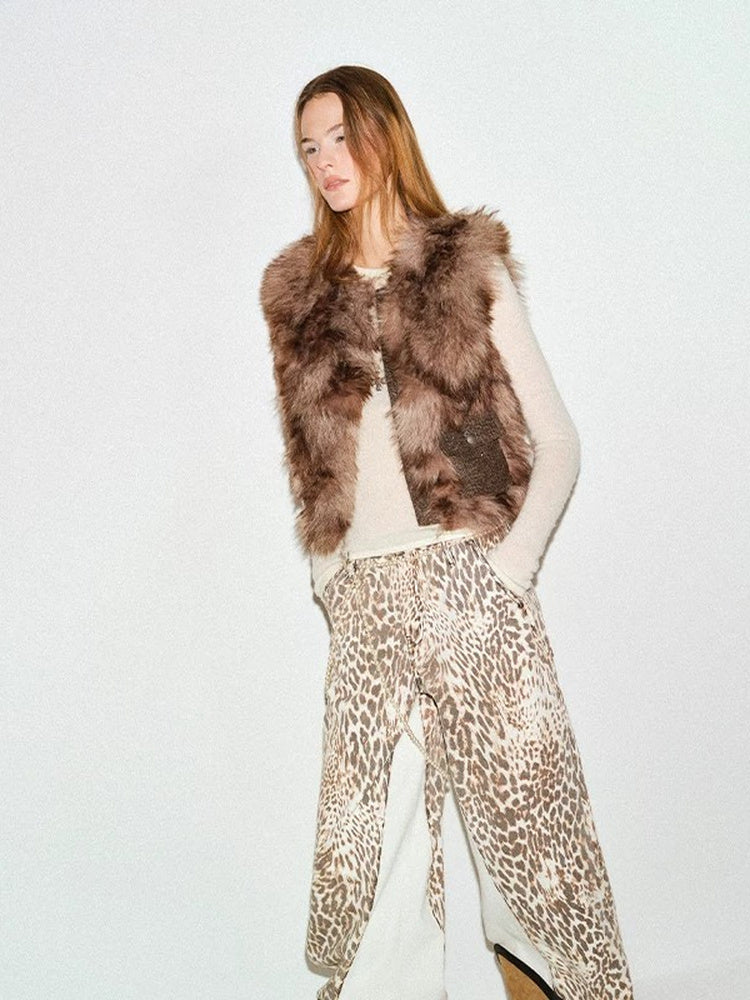 TOKOKKINO Brown Faux-Fur Pocket Vest