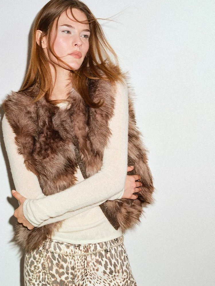 TOKOKKINO Brown Faux-Fur Vest