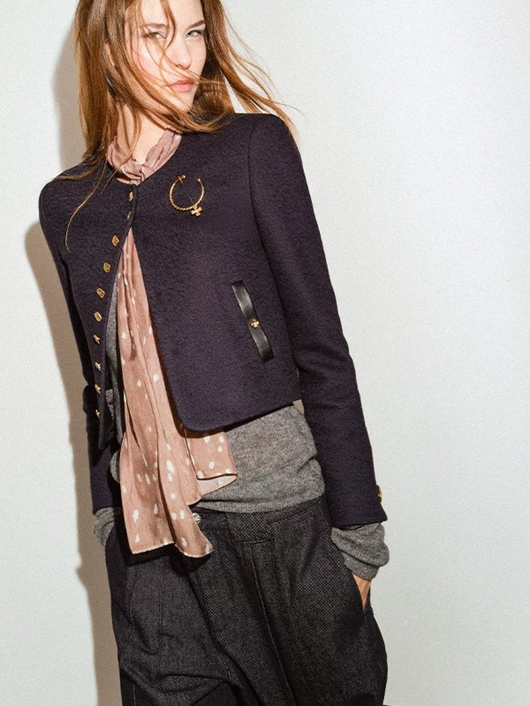 TOKOKKINO Contrasting Medal Gold-Button Cropped Jacket
