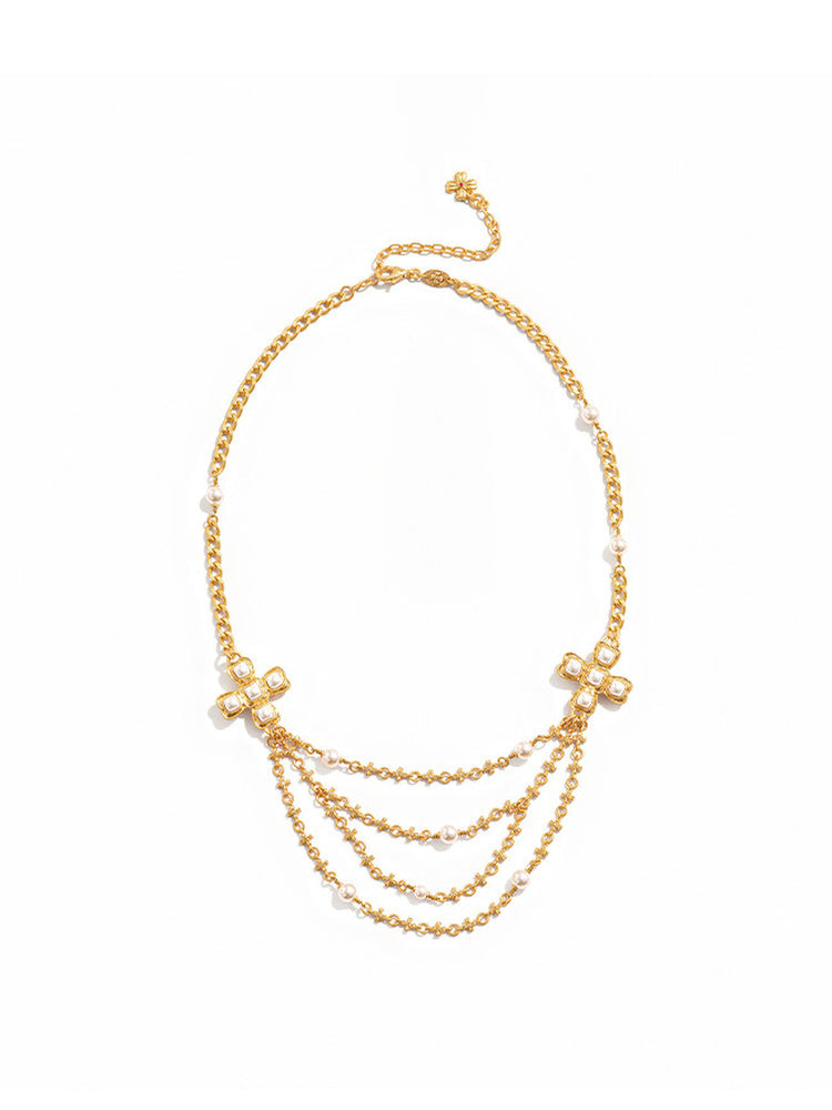 TOKOKKINO Golden Era Layered Pearl Tassel Necklace