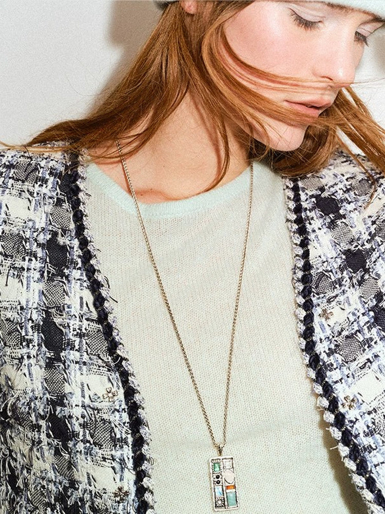 TOKOKKINO Blue Daydream Checked Cropped Jacket