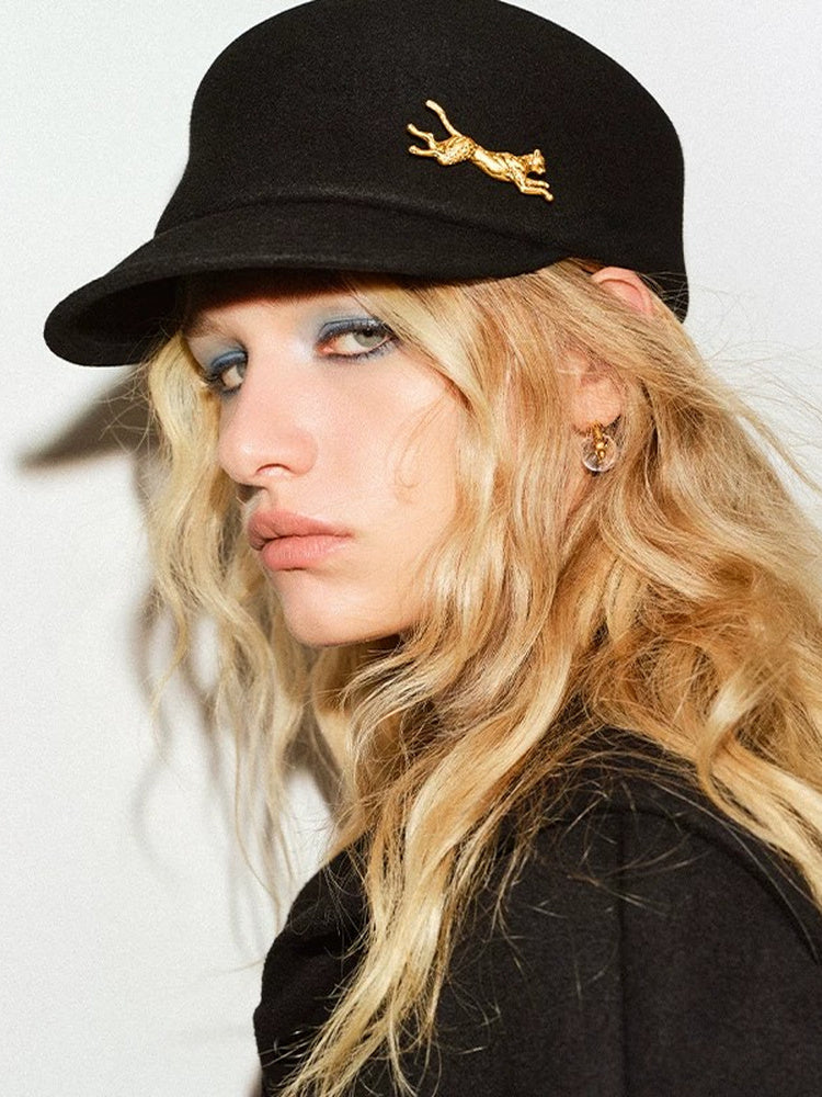 TOKOKKINO Black Wool Brim Cap