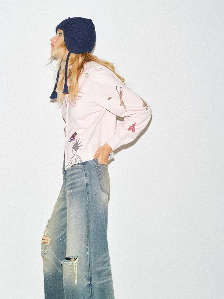 TOKOKKINO Distressed Wide-Leg Jeans