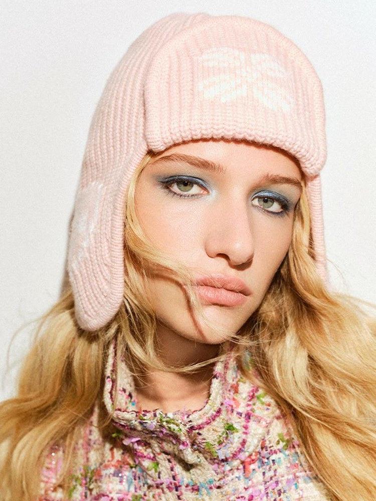 TOKOKKINO Soft Pink Knit Earflap Beanie