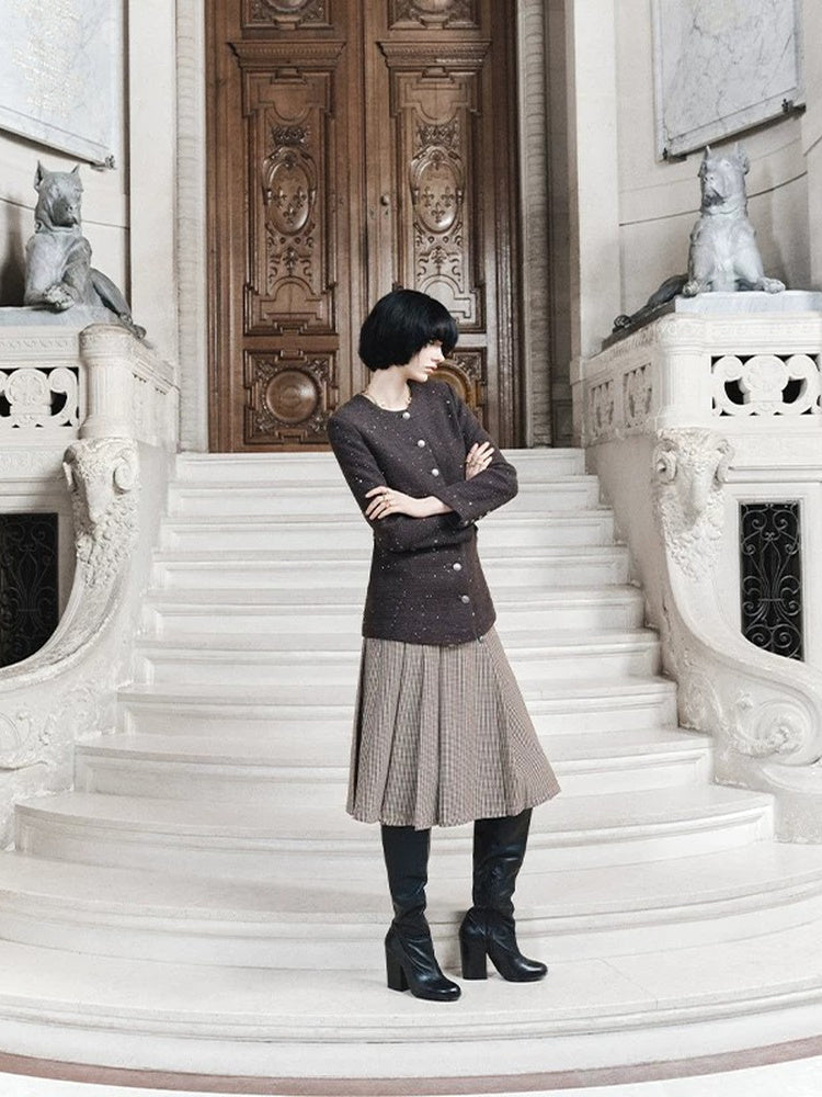 TOKOKKINO Wind over the Boulevard Checked Pleated Skirt