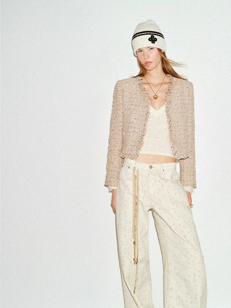 TOKOKKINO Cream Letter Textured Knit Jacket