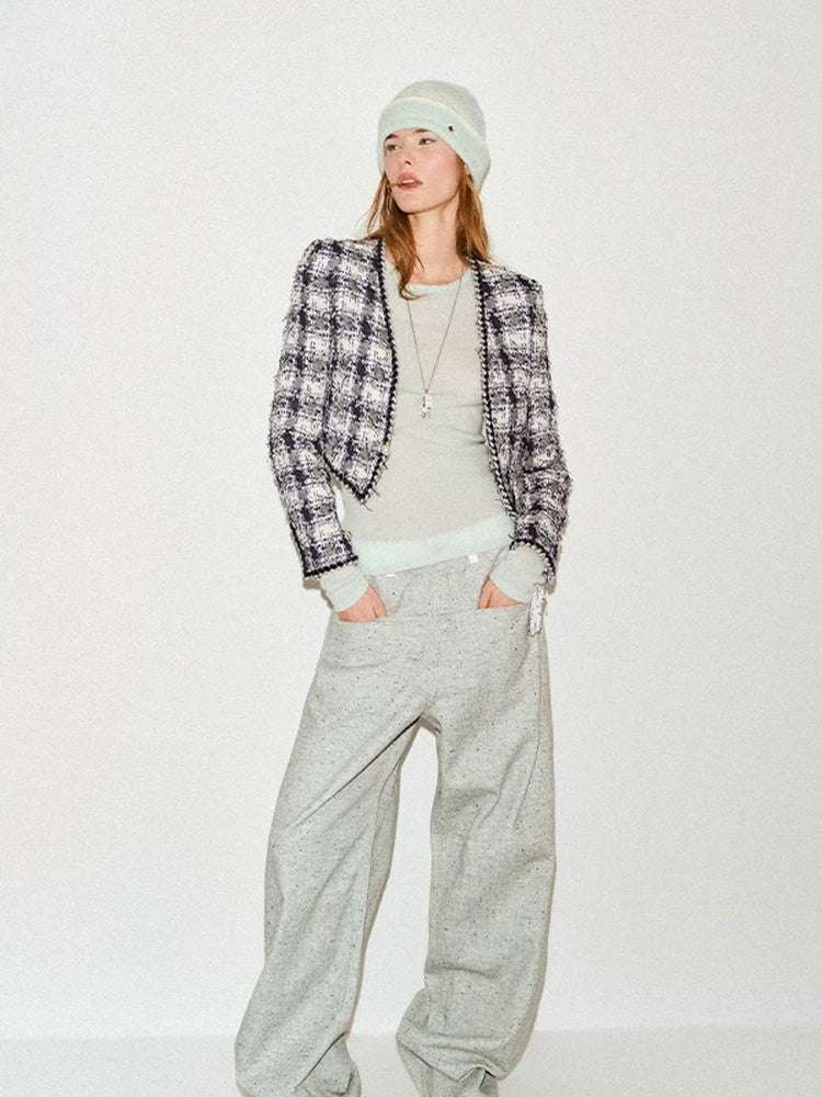 TOKOKKINO Blue Daydream Checked Cropped Jacket