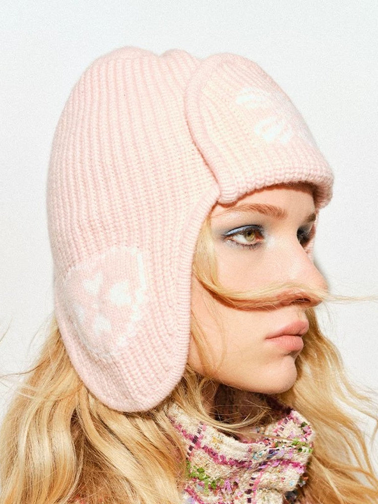 TOKOKKINO Soft Pink Knit Earflap Beanie