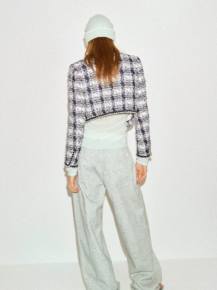 TOKOKKINO Blue Daydream Checked Cropped Jacket