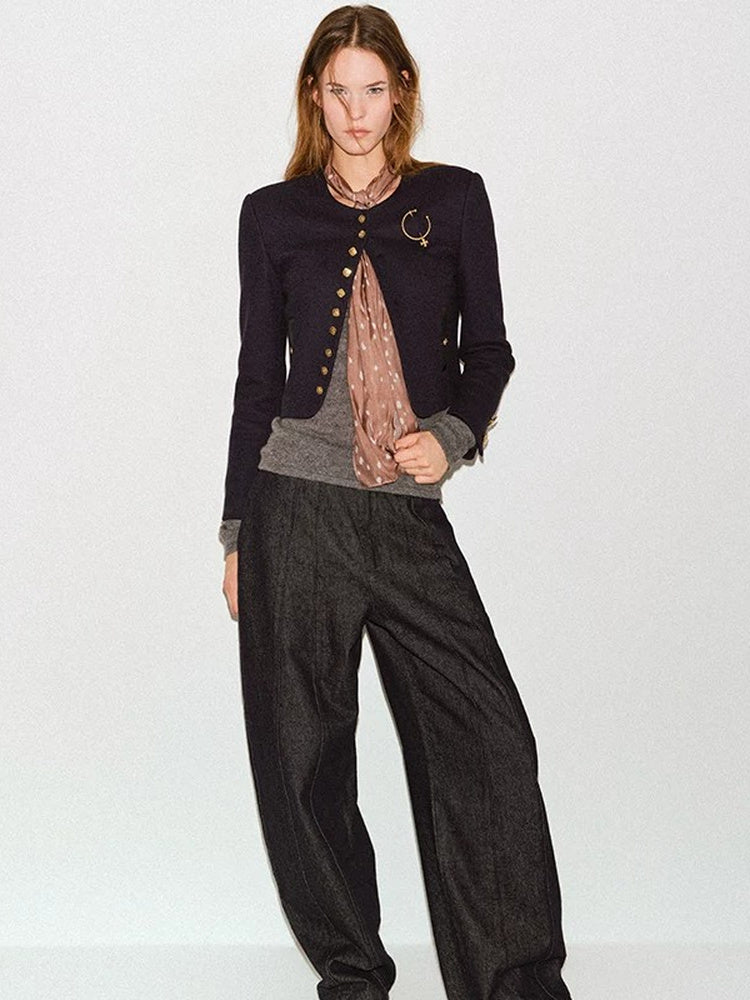 TOKOKKINO Navy Button Cropped Jacket