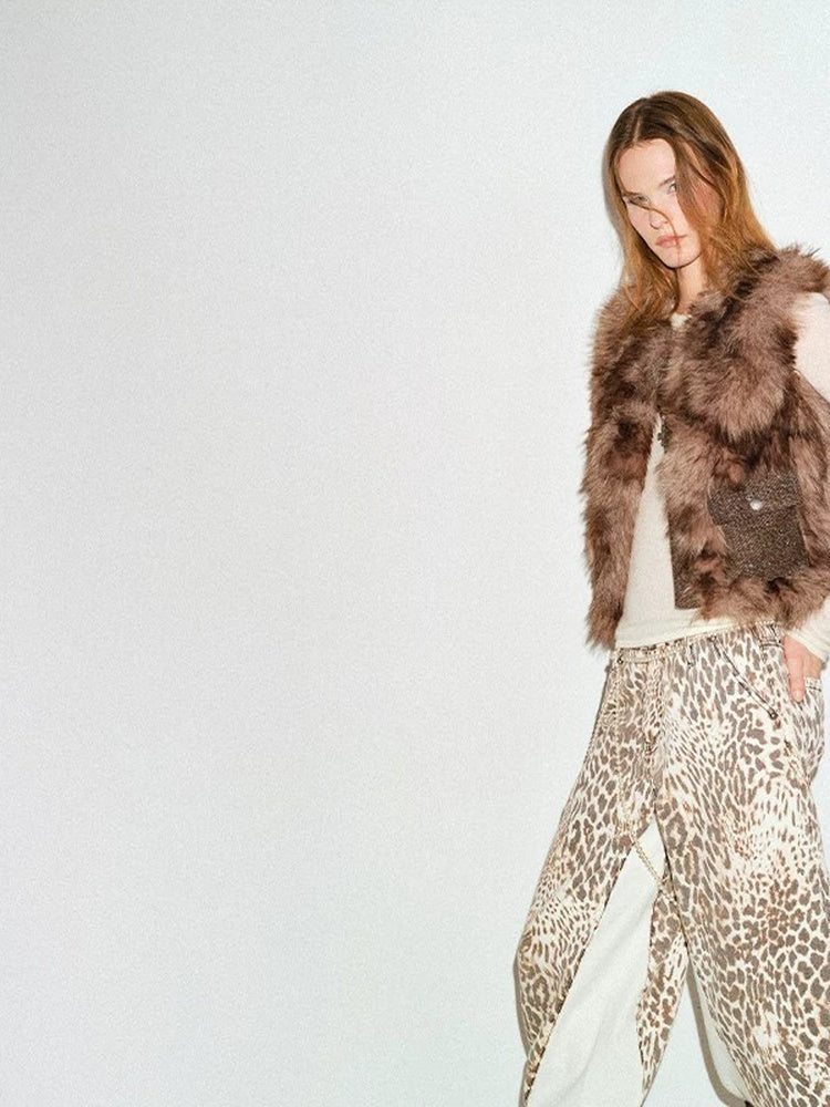 TOKOKKINO Brown Faux-Fur Pocket Vest