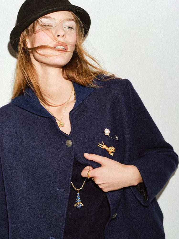 TOKOKKINO Navy Collarless Cropped Jacket