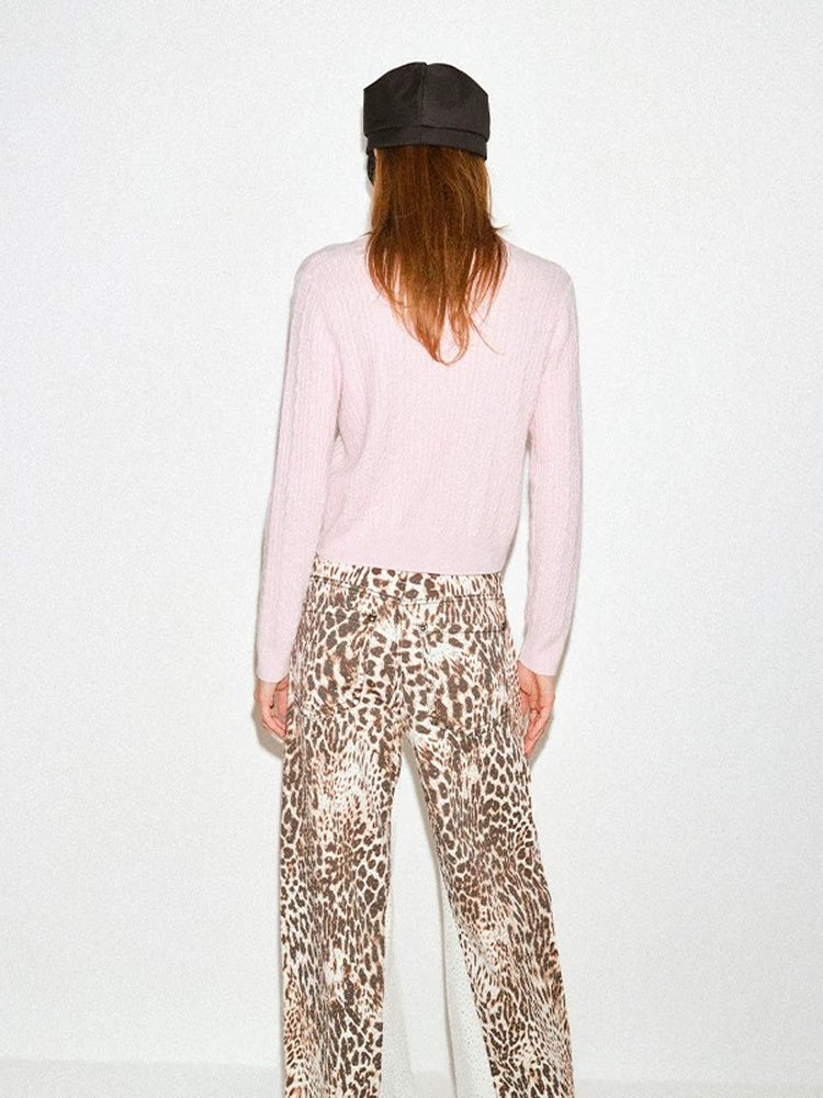 TOKOKKINO Moonlit Wilderness Rhinestone Leopard Wide-Leg Pants