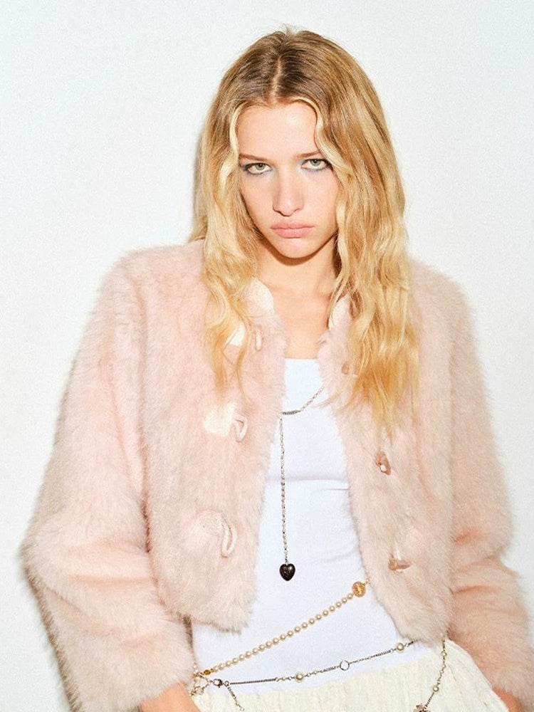 TOKOKKINO Rose Circus Bow-Front Faux-Fur Jacket