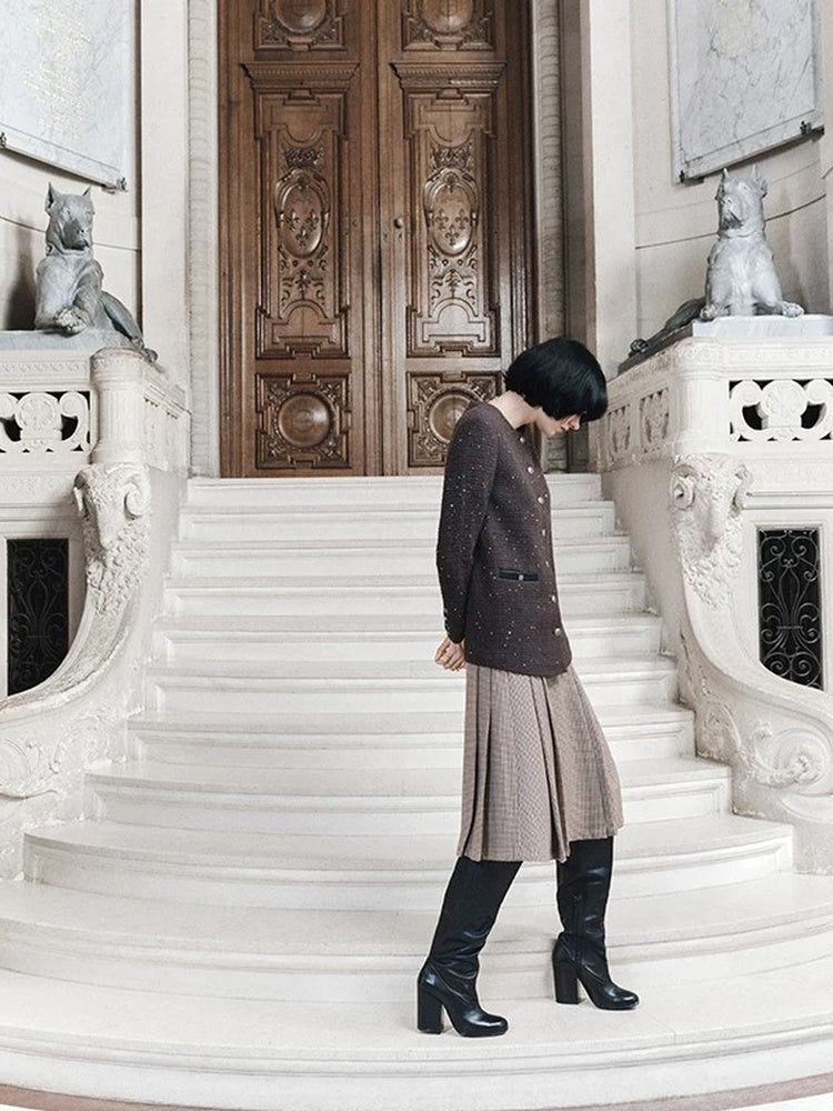 TOKOKKINO Wind over the Boulevard Checked Pleated Skirt