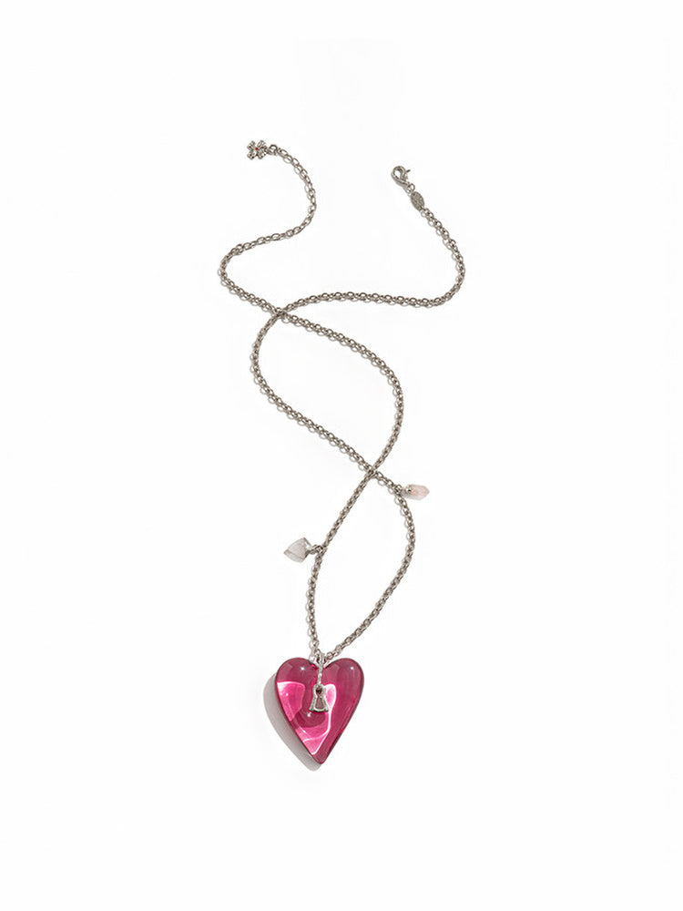 TOKOKKINO Silver Pink-Heart Pendant Necklace