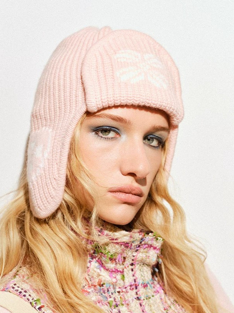 TOKOKKINO Soft Pink Knit Earflap Beanie