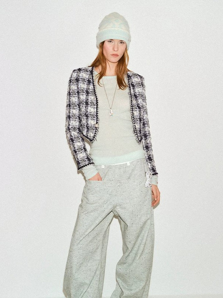 TOKOKKINO Blue Daydream Checked Cropped Jacket