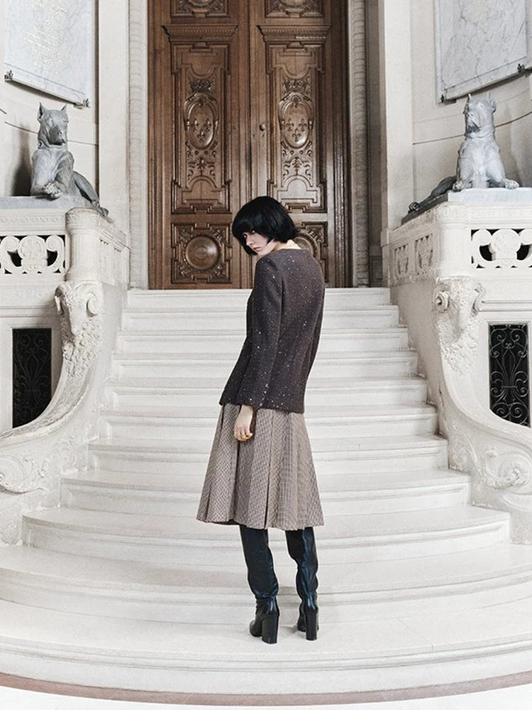 TOKOKKINO Wind over the Boulevard Checked Pleated Skirt