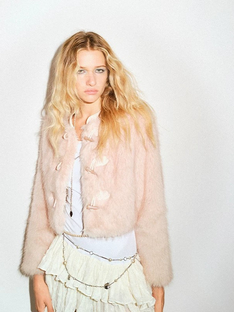 TOKOKKINO Rose Circus Bow-Front Faux-Fur Jacket